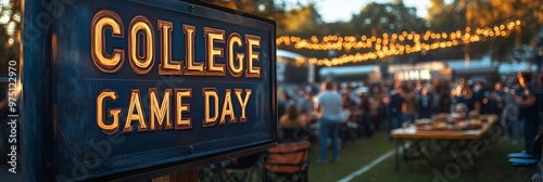 College football Saturday - sign that reads “COLLEGE GAME DAY” - tailgating - tailgate - food - spread - team - television - party 