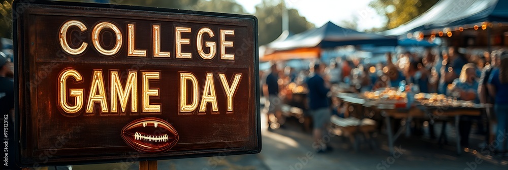 Obraz premium College football Saturday - sign that reads “COLLEGE GAME DAY” - tailgating - tailgate - food - spread - team - television - party 