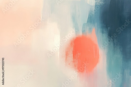 Abstract Painting with Pink, White, and Blue Tones and a Single Orange Circle