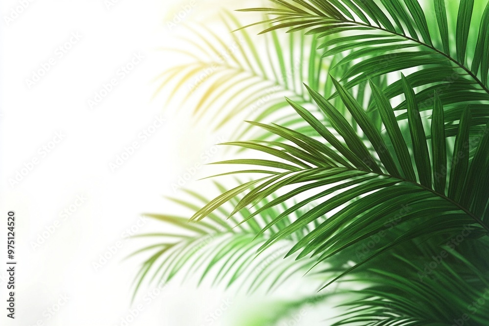 Close-Up of Tropical Palm Leaf on White Background Close-Up of Tropical Palm Leaf on White Background