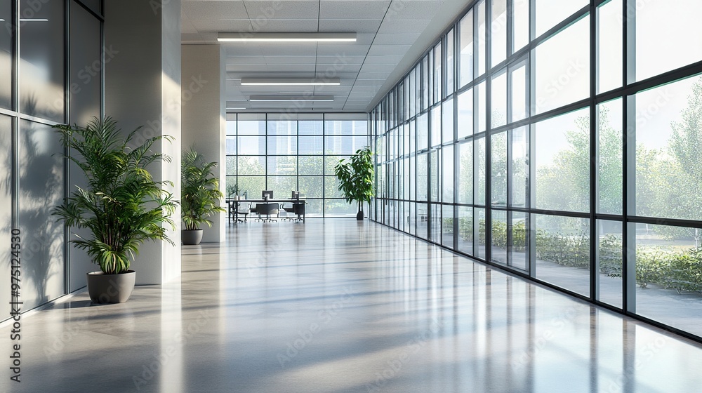 A modern office space featuring large windows, plants, and a sleek design, promoting a professional atmosphere. A modern office space featuring large windows, plants, and a sleek design, promoting a professional atmosphere.
