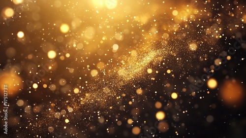 A shimmering background of golden particles creating a magical, ethereal atmosphere.