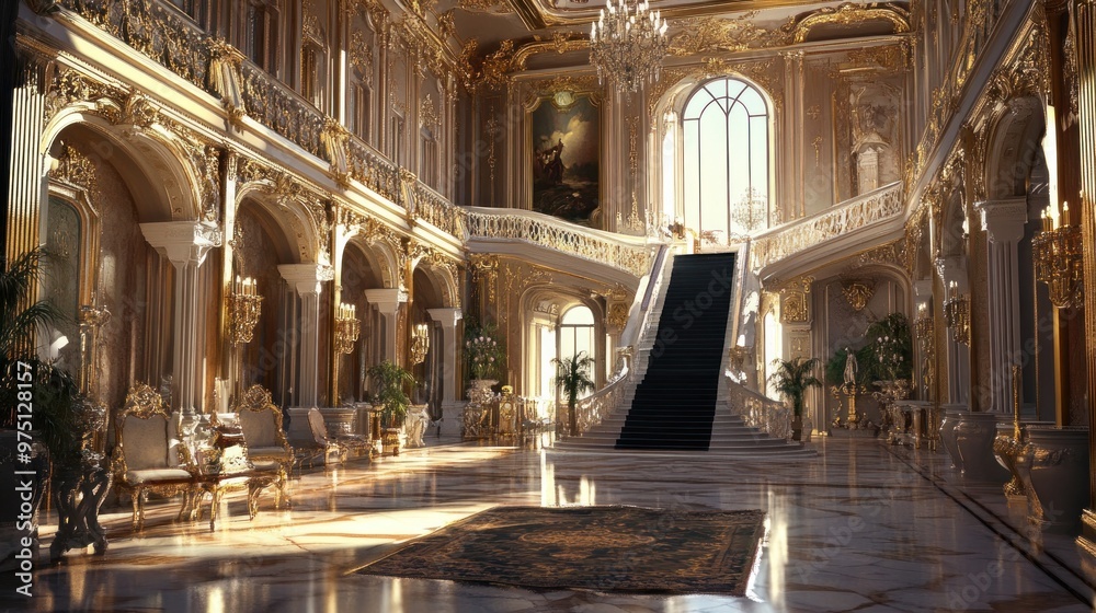 Grand Staircase in a Luxurious Palace Interior Grand Staircase in a Luxurious Palace Interior