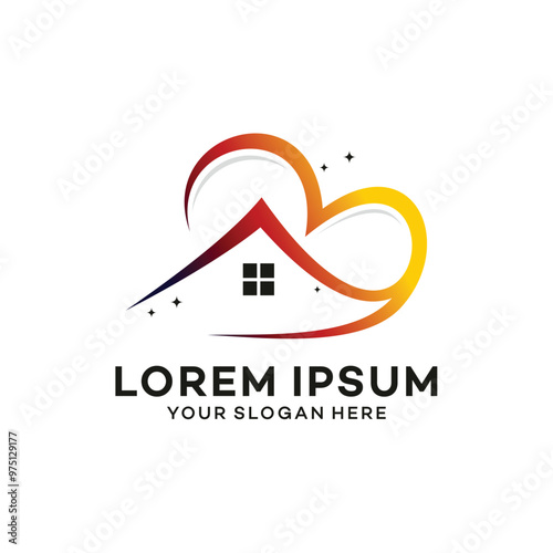 Creative logo with house and heart shape. Love and care symbol.