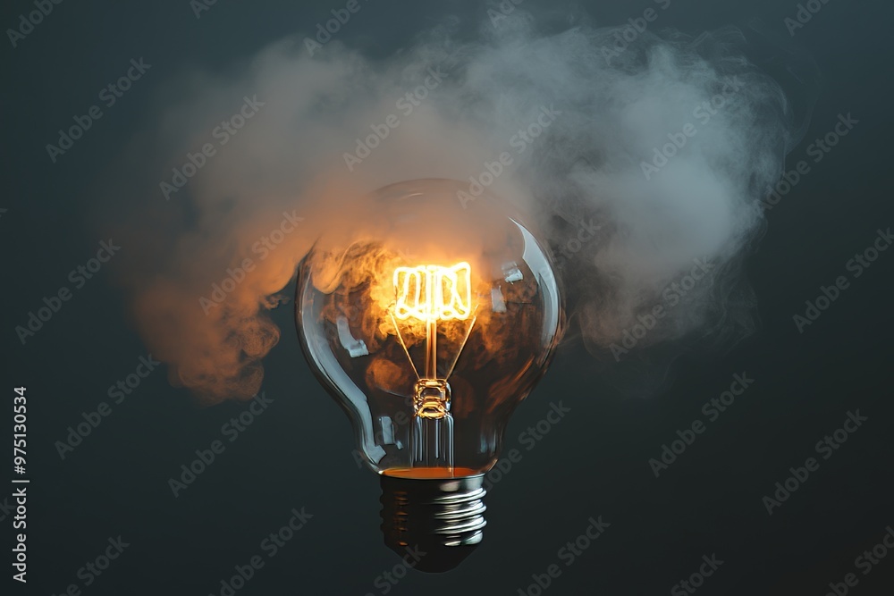 A light bulb with smoke symbolizes creativity and idea generation on a dark gray background. A light bulb with smoke symbolizes creativity and idea generation on a dark gray background.