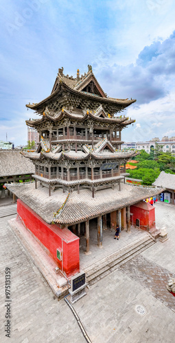 Aerial photography of Feiyun Tower in Wanrong County, Yuncheng City, Shanxi Province in summer photo