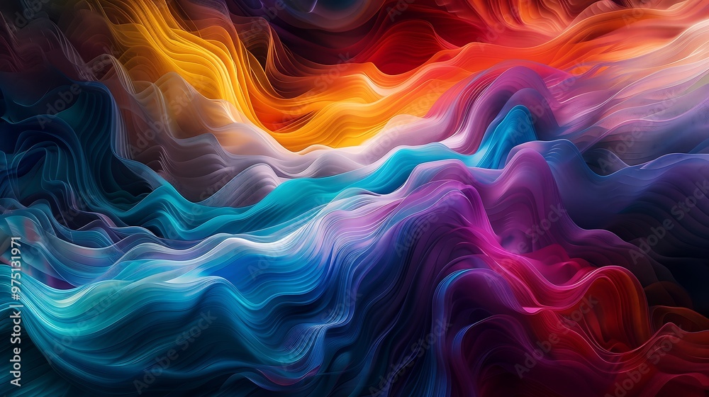 Obraz premium Abstract Colorful Wavy Lines Background, Digital Art, Liquid, 3D, Abstract Background