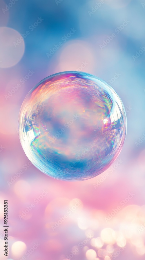 Iridescent soap bubble against pastel background Iridescent soap bubble against pastel background