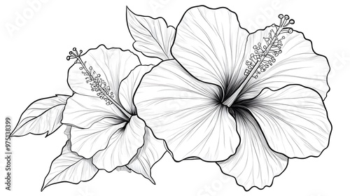Obraz na płótnie Hibiscus flower outline illustration, Freehand sketching flower, Black and white with line art illustration.
w salonie