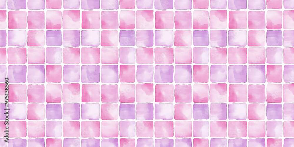 watercolor style pattern of soft pink and lavender color tiles, clean surface texture, white background watercolor style pattern of soft pink and lavender color tiles, clean surface texture, white background