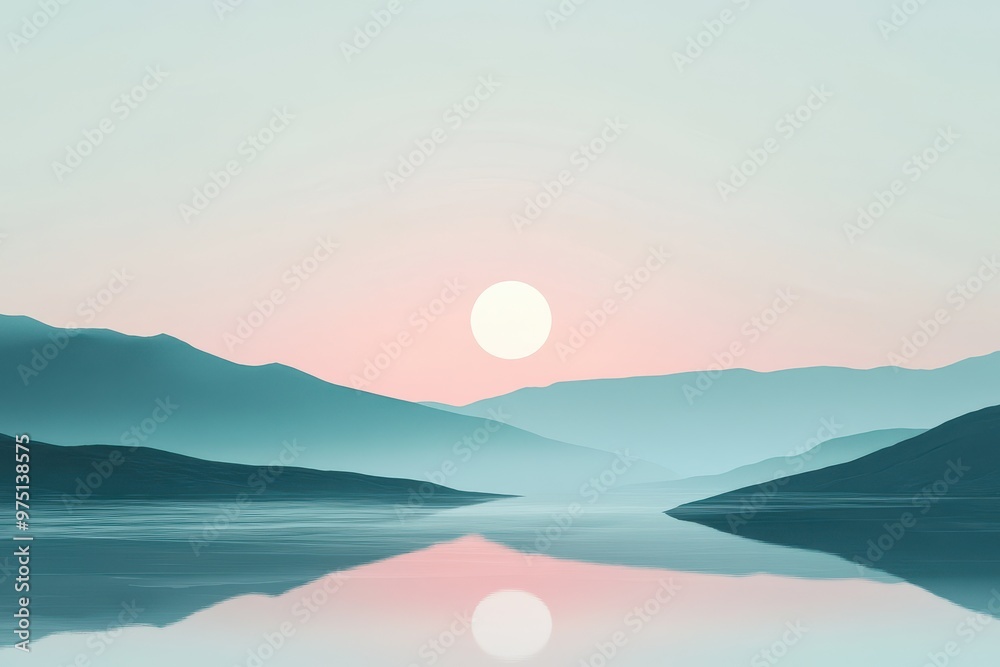 Silhouetted Mountains Reflected in a Still Lake at Sunset Silhouetted Mountains Reflected in a Still Lake at Sunset