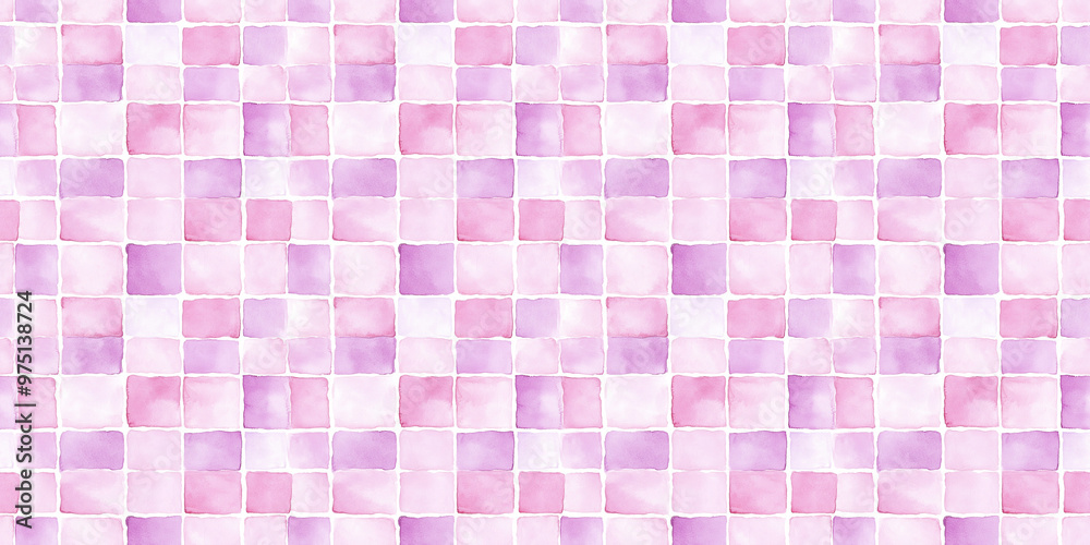 watercolor style pattern of soft pink and lavender color tiles, clean surface texture, white background watercolor style pattern of soft pink and lavender color tiles, clean surface texture, white background