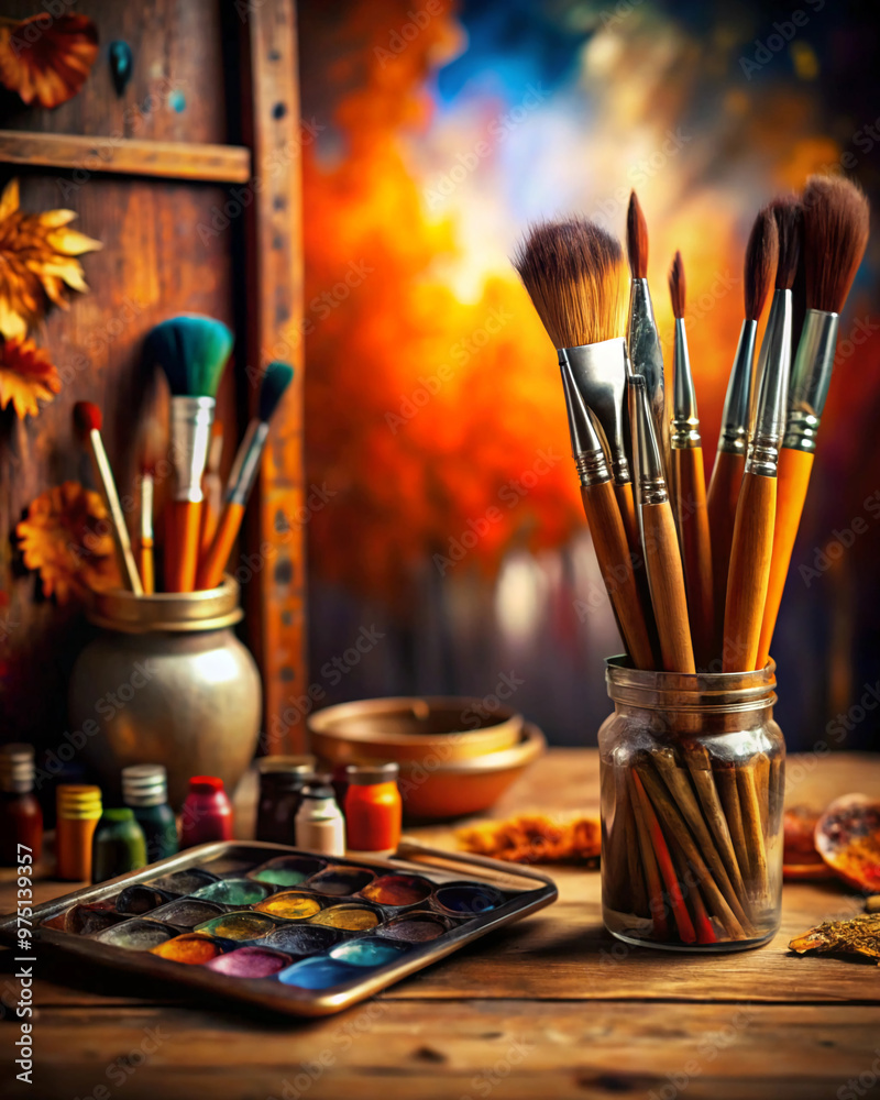 Fototapeta premium brushes and palette