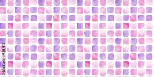 watercolor style pattern of soft pink and lavender color tiles on a white background