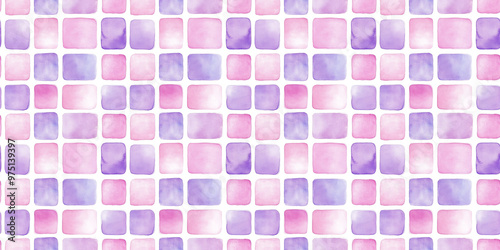 watercolor style pattern of soft pink and lavender color tiles on a white background