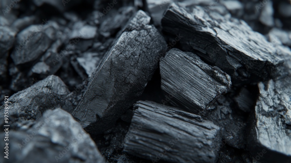 Close-up of charcoal, a commodity of large-scale industrial production. Wood charcoal for marketing on the world market. Close-up of charcoal, a commodity of large-scale industrial production. Wood charcoal for marketing on the world market.