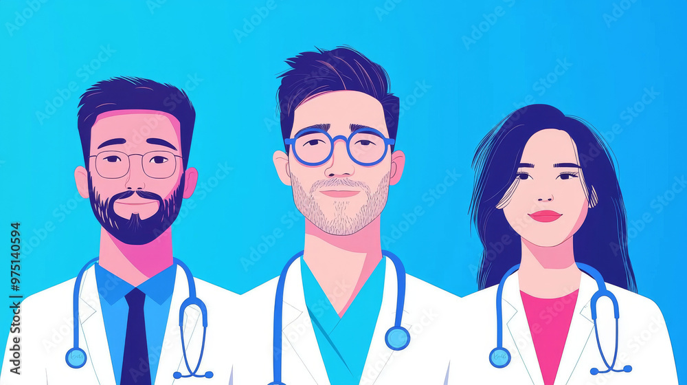 Diverse group of doctors in white coats. Diverse group of doctors in white coats.