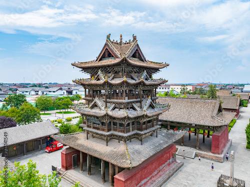 Aerial photography of Feiyun Tower in Wanrong County, Yuncheng City, Shanxi Province in summer photo