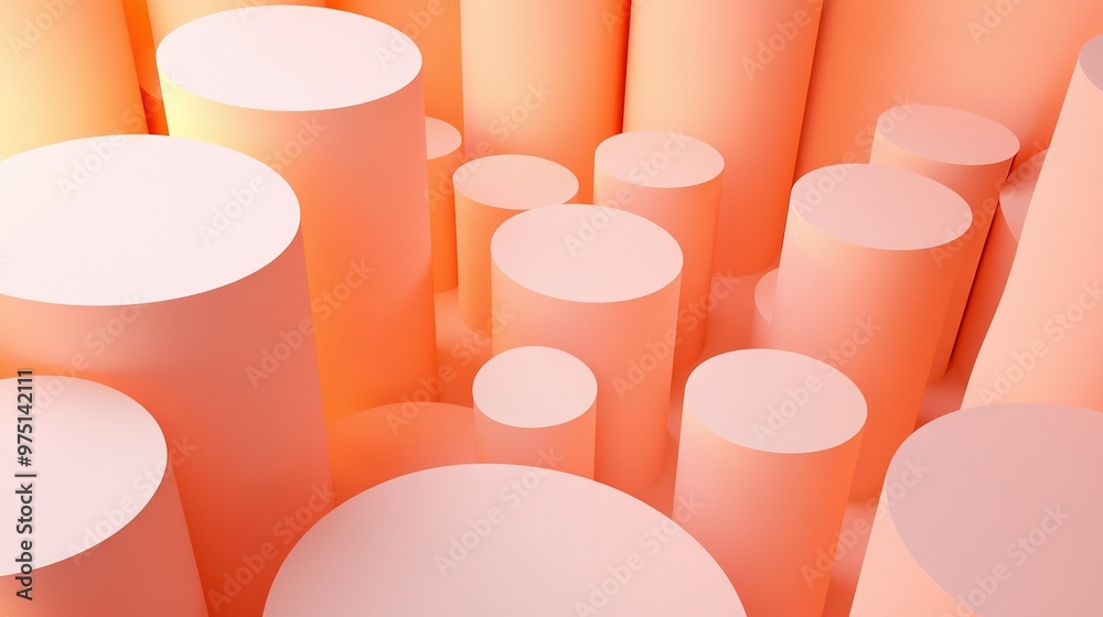 Obraz premium A group of orange cylinders filled the room's center, surrounded by white circles