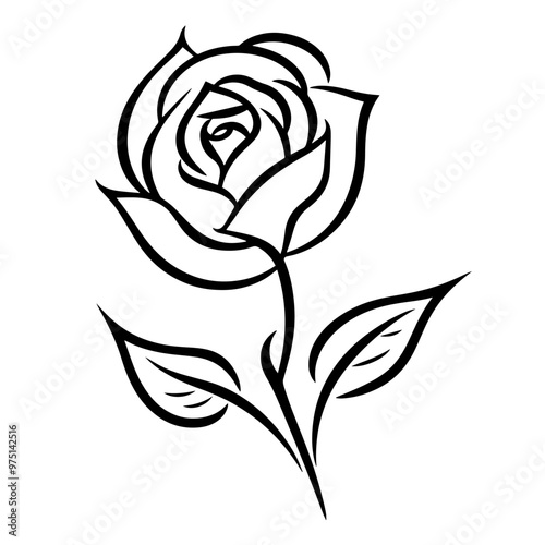 Elegant vector outline of a rose icon for versatile use.