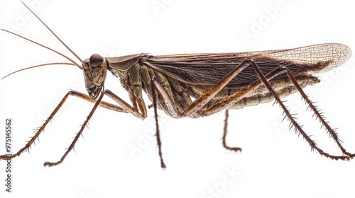 stunning creature, known for its incredible mimicry, remains undetected against a pure white background, demonstrating nature's unique artistry and intricate design. photo