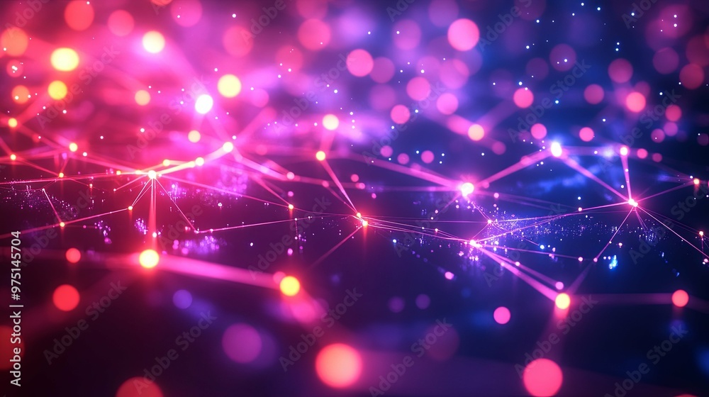 Abstract Network of Glowing Lines and Points on a Dark Background Abstract Network of Glowing Lines and Points on a Dark Background