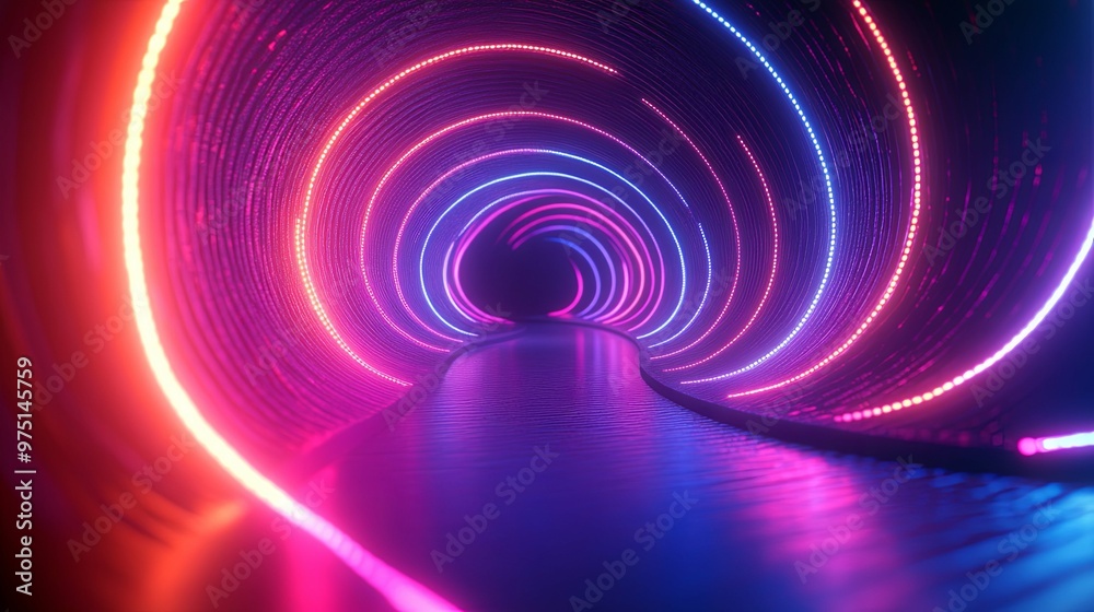 Abstract Tunnel of Neon Lights with Reflective Floor Abstract Tunnel of Neon Lights with Reflective Floor