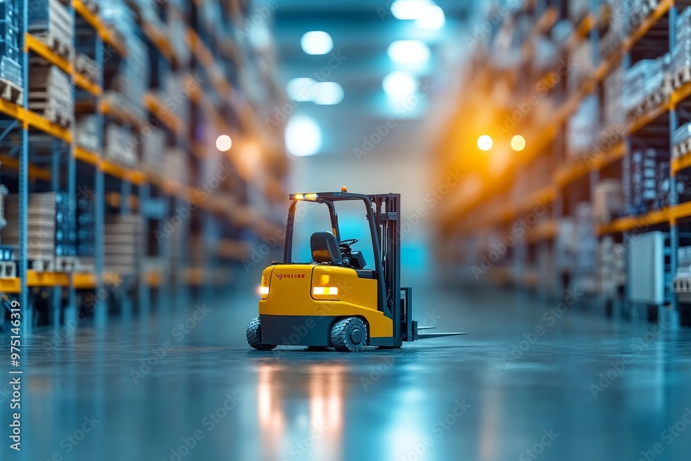 Robot forklift efficiently sorting inventory in a modern automated warehouse environment Robot forklift efficiently sorting inventory in a modern automated warehouse environment