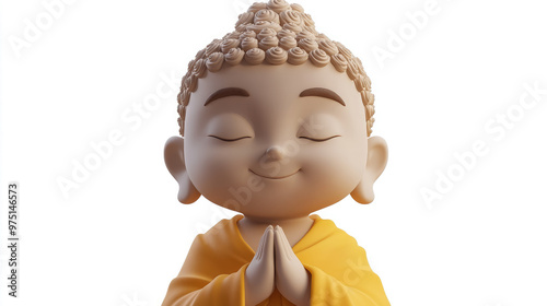 3d cartoon illustration of calm peaceful slightly smiling Buddha on light background, Buddhism, eastern religion, philosophy, culture, faith, god, belief, religious character, man, statue, sculpture