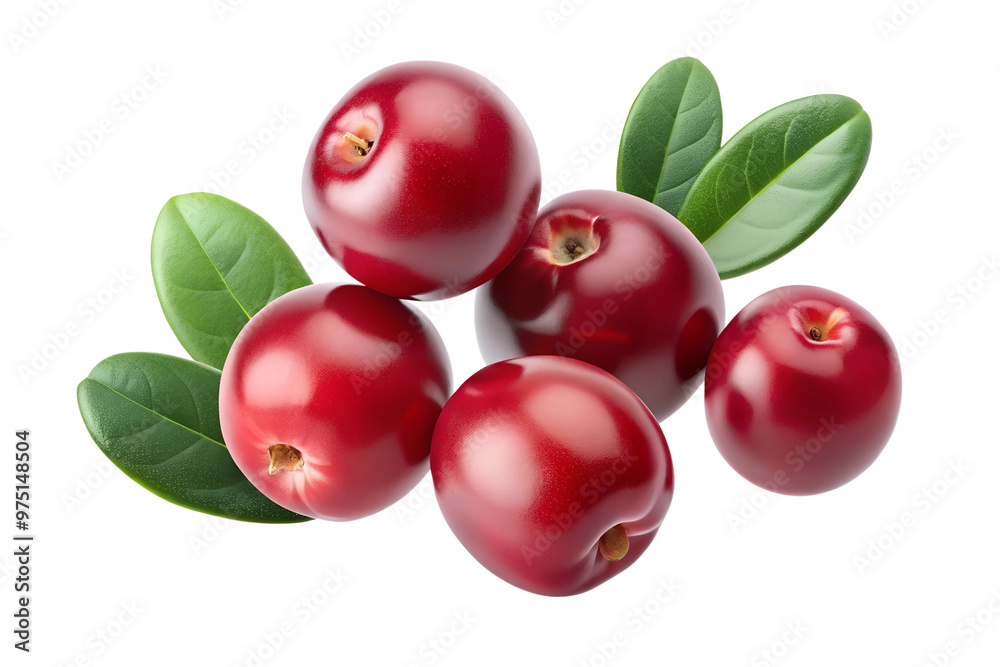 cranberry with leaves falling in the air on a transparent background PNG