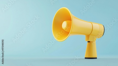 Orange megaphone on yellow background. Announcement, news, communication.