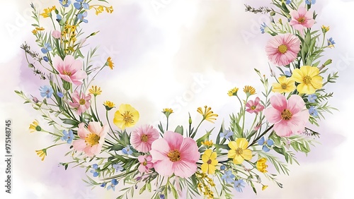 Floral Frame. A wreath of watercolor wildflowers. Perfect for wedding invitations and birthday cards.