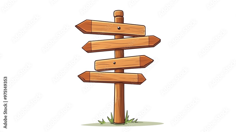 Cartoon wooden signpost with arrows pointing in different directions, isolated on a white background Cartoon wooden signpost with arrows pointing in different directions, isolated on a white background