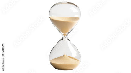 Classic hourglass filled with sand on transparent background