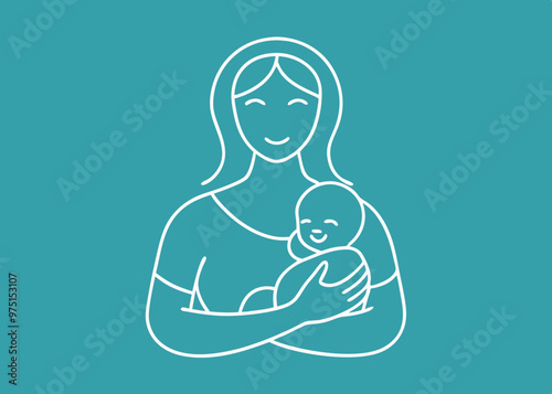 Mom holding a new born baby Line art vector 