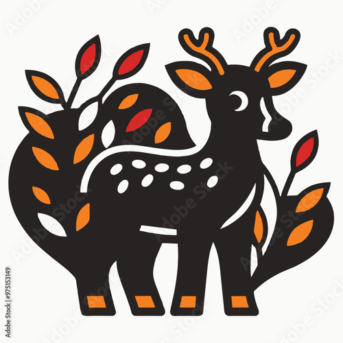 A playful outline of a deer standing beside vibrant foliage designed for children to explore their artistic skills with easy coloring options