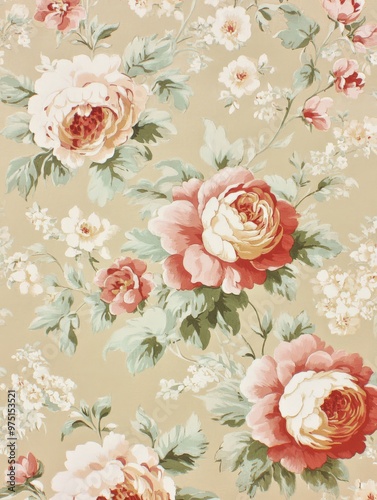 Wallpaper Mural Floral Pattern with Roses. Torontodigital.ca