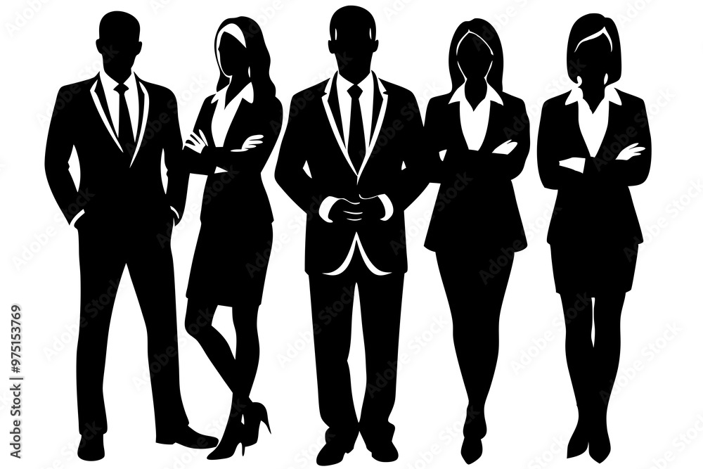 Set of silhouettes men and women Business people silhouette style vector art in white background Set of silhouettes men and women Business people silhouette style vector art in white background