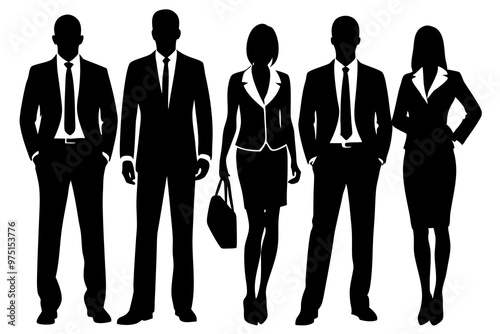 Set of silhouettes men and women Business people silhouette style vector art in white background