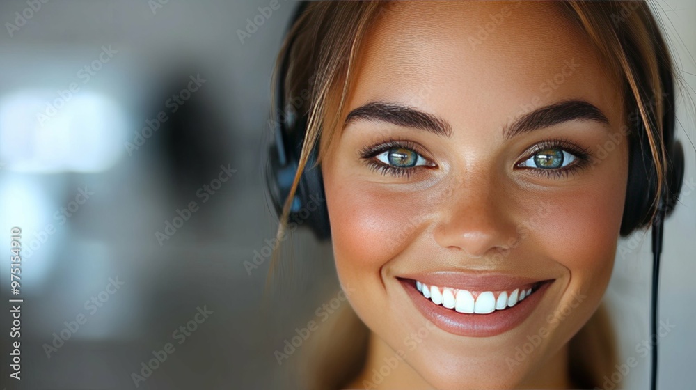 Close-up Portrait of a Smiling Woman Wearing Headphones Close-up Portrait of a Smiling Woman Wearing Headphones