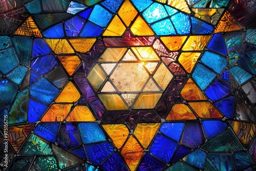 Vibrant stained glass star of david - symbolism in jewish holiday decor. AI photo