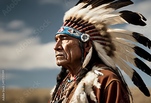 A traditionally dressed Native American leader