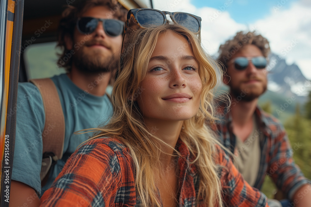 A group of friends on a road trip, stopping by a scenic overlook to take in the breathtaking views. A group of friends on a road trip, stopping by a scenic overlook to take in the breathtaking views.