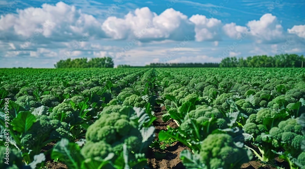 Vast Broccoli Field Under Blue Sky Vast Broccoli Field Under Blue Sky