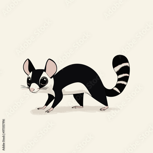 Cartoon Illustration of a Cute Black and White Animal