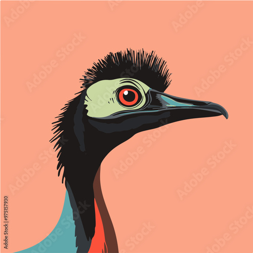 Stylized Illustration of a Bird with Colorful Background