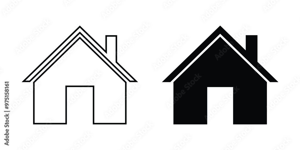 Vector House Icon Set In Outline And Glyph