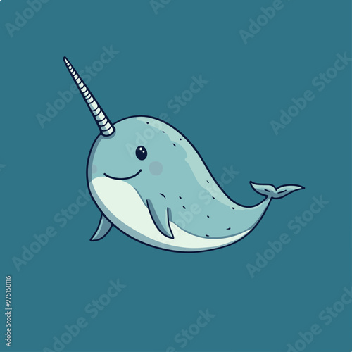 Cute Vector Illustration of a Happy Narwhal