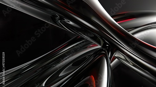 Abstract Metallic Twisted Structure with Red Accents