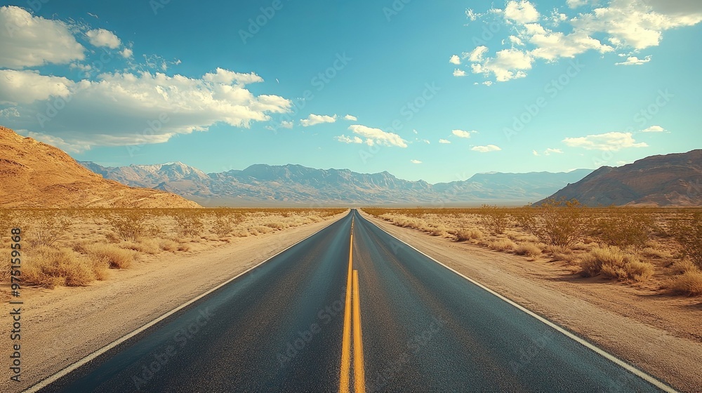 Fototapeta premium A Long, Straight Road Leading Through a Desert Landscape